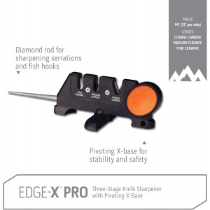 Outdoor Edge Edge-X Pro, Pocket Sized 4-Stage Carbide/Ceramic/Diamond Abrasive Knife Sharpener with Folding X-Base that Improves Stability for all Outdoor, Serrated and Kitchen Knives