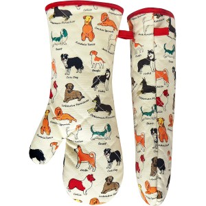 Oven Mitts Cotton Fashion Cute Dog Design 1pair Heat Resistant Oven Gloves Safe Cooking Baking Grilling Barbecue Machine Washable Pot Holders (Oven Mitts Dog Flower)