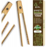 Toaster Tongs With Magnet | Kitchen Utensils For Cooking and Holding Toast Bacon Muffin Bagel Bread | 8 Inch Long Natural Non Toxic Bamboo