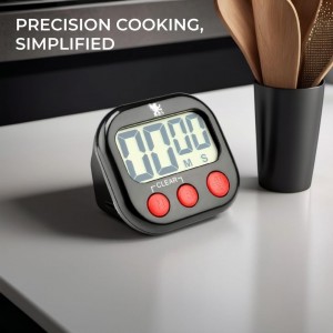 H&S Digital Kitchen Timer - Magnetic Cooking Timer with Large LCD Digits Display & Loud Alarm - Black - Countdown Clock for Kids Classroom - AAA Battery Included - Kitchen Timers for Cooking