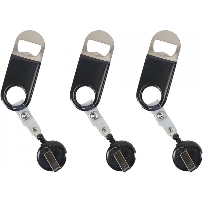 Retractable Flat Beer Bottle Opener with Belt Clip for Bartenders,Waiter (Black 3-Pack)