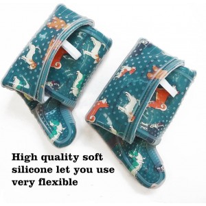 Oven Mitts Set of 2 with Transparent Clear Silicone Shell and Nice Dog Printing Cotton Lining, Heat Resistant to 500 F Kitchen Oven Gloves Pot Holder for Cooking (Blue)