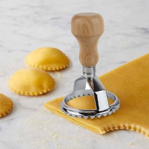 Ravioli Maker Cutter Stamps Set Round & Square Shape Ravioli Masker - Large Size Aluminum Press with Wooden Handle and Fluted Edge, Set of 2