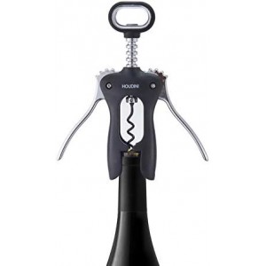 Houdini Wing Corkscrew Wine Bottle Opener, Stainless Steel Non-Stick Spiral, Dishwasher Safe, Clamps Securely onto Bottle, Will Not Crumble Corks