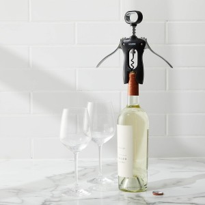 Houdini Wing Corkscrew Wine Bottle Opener, Stainless Steel Non-Stick Spiral, Dishwasher Safe, Clamps Securely onto Bottle, Will Not Crumble Corks