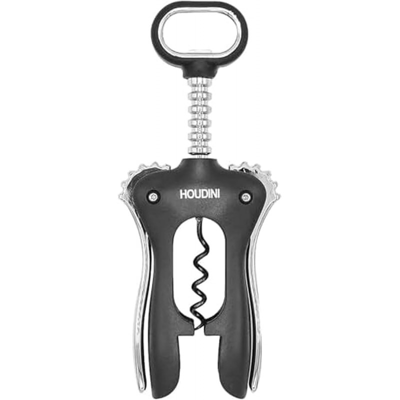 Houdini Wing Corkscrew Wine Bottle Opener, Stainless Steel Non-Stick Spiral, Dishwasher Safe, Clamps Securely onto Bottle, Will Not Crumble Corks