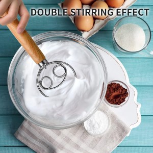 TEEVEA Danish Dough Whisk Stainless Steel Dough Hook Dutch Whisk for Sourdough Bread Mixer Hand with Wooden Handle Kitchen Whisking Mixing Tool Bread Making Tools