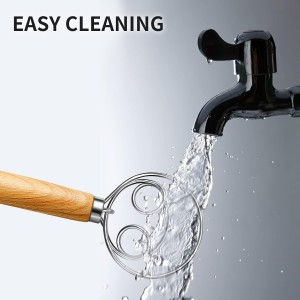 TEEVEA Danish Dough Whisk Stainless Steel Dough Hook Dutch Whisk for Sourdough Bread Mixer Hand with Wooden Handle Kitchen Whisking Mixing Tool Bread Making Tools