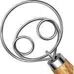 TEEVEA Danish Dough Whisk Stainless Steel Dough Hook Dutch Whisk for Sourdough Bread Mixer Hand with Wooden Handle Kitchen Whisking Mixing Tool Bread Making Tools