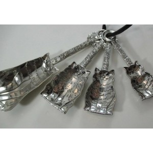 Ganz Family Of Cats Polished Silver Tone Zinc Alloy Measuring Spoons, 4-Piece Set