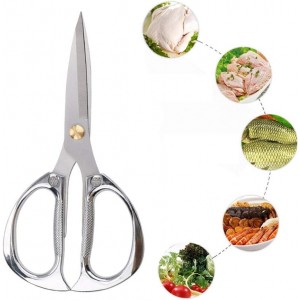 Multi-purpose Kitchen Shears Scissors, Heavy Duty Stainless Steel Scissors with Strong Straight Edge Snips (Silver)