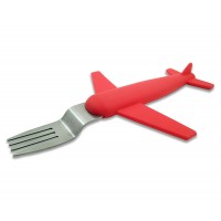 Kids' Airplane Fork & Spoon Set, Stainless Steel & Silicone