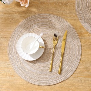 SHACOS Round Placemats Set of 6 Cotton Polyester Braided Place Mats 15 inch Heat Resistant Washable Table Mats for Kitchen Dining Party Natural Table Decor (Beige, 6)