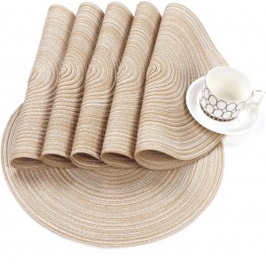 SHACOS Round Placemats Set of 6 Cotton Polyester Braided Place Mats 15 inch Heat Resistant Washable Table Mats for Kitchen Dining Party Natural Table Decor (Beige, 6)