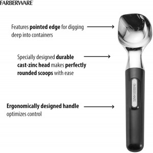 ​Farberware Professional Ice Cream Scoop, ​​Comfortable Handle, Heavy Duty, Professional Grade Scooper, Get Perfect Shape Scoops, Great for Spooning Frozen Hard Gelato and Sorbet, Cookie Dough, Melon