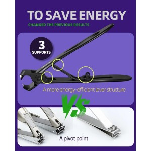 SZQHT Ultra Wide Jaw Opening Nail Clippers Set, Toenail Clippers for Thick Nails, Heavy Duty Nail Cutter, Stainless Steel Toe Nail Clippers for Seniors, Men & Women Manicure,Pedicure,Big(Black)