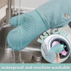 Professional Microwave Silicone Oven Mitts one Pair, Kitchen Mitten Set for Heat Resistant with 500 Degrees, Kitchen Gloves Pot Holder for BBQ Cooking Baking (Light Blue)