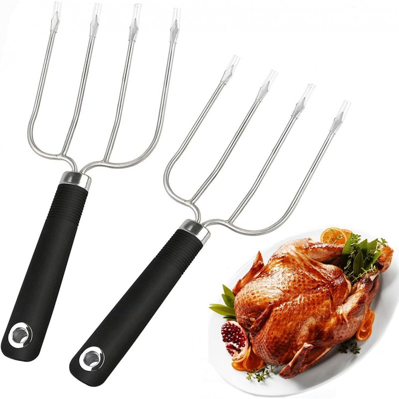 Turkey Lifter Forks Set of 2 Stainless Steel Turkey Lifters with Non-Slip Handle Turkey and Poultry Lifters Turkey Claws Carving Fork
