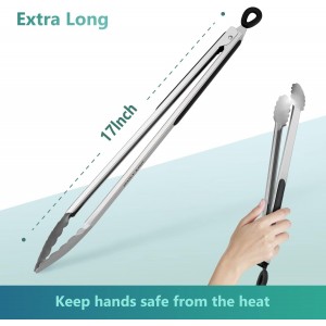 Grill Tongs, 17 Inch Extra Long BBQ Tongs, Premium Stainless Steel Metal Tongs for Cooking, Grilling, Barbecue/BBQ, Buffet (17