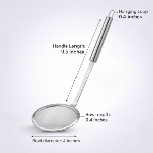 Stainless Steel Skimmer Strainer,Stainless Steel Fat Skimmer Spoon Fine Mesh Food Strainer for Grease, Gravy and Foam with Long Handle