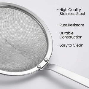 Stainless Steel Skimmer Strainer,Stainless Steel Fat Skimmer Spoon Fine Mesh Food Strainer for Grease, Gravy and Foam with Long Handle
