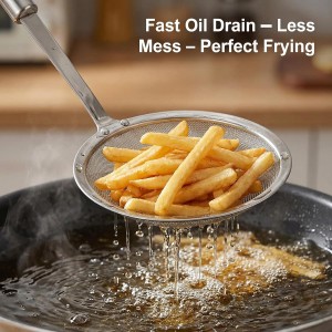 Stainless Steel Skimmer Strainer,Stainless Steel Fat Skimmer Spoon Fine Mesh Food Strainer for Grease, Gravy and Foam with Long Handle