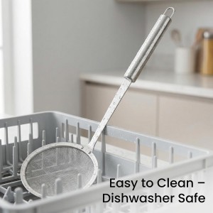 Stainless Steel Skimmer Strainer,Stainless Steel Fat Skimmer Spoon Fine Mesh Food Strainer for Grease, Gravy and Foam with Long Handle