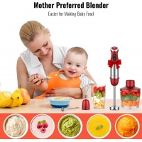 KOIOS 5-in-1 Hand Immersion Blender, 1000W 12 Speed Handheld Blender Stick with Copper Motor Stainless Steel Blade, 600ml Mixing Beaker,500ml Food Processor, Whisk, Milk Frother, Non-BPA, Red