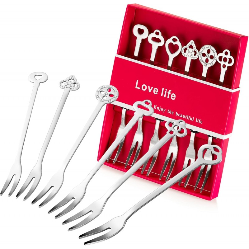 6 Pack Fruit Stainless Steel Pickle Forks, 4.84 Inch Small Cocktail Forks for Olive Appetizer Dessert Seafood, Gifts for Women in Her Birthday Anniversary Valentines Mother’s Day