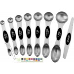 Stainless Steel Magnetic Measuring Spoons Set with Strong N45 Magnets, Heavy Duty Metal Kitchen Gadgets for Baking & Cooking, Fits in Most Kitchen Spice Jars, Set of 8 with Leveler, Black