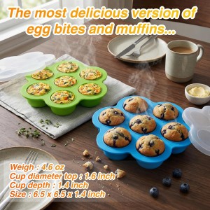 GOKCEN's Silicone Egg Bite Molds [2 Pack] Instant Pot Accessories - Total 14 Cups Muffin Pan for Baking - Food Freezer Tray with Lid - Reusable Storage Container (Blue & Green - Egg Bite Mold)