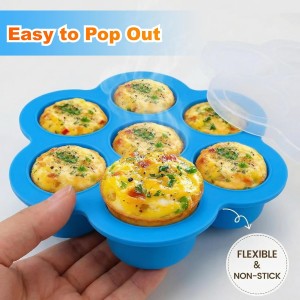 GOKCEN's Silicone Egg Bite Molds [2 Pack] Instant Pot Accessories - Total 14 Cups Muffin Pan for Baking - Food Freezer Tray with Lid - Reusable Storage Container (Blue & Green - Egg Bite Mold)