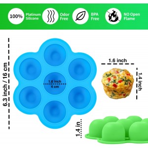 GOKCEN's Silicone Egg Bite Molds [2 Pack] Instant Pot Accessories - Total 14 Cups Muffin Pan for Baking - Food Freezer Tray with Lid - Reusable Storage Container (Blue & Green - Egg Bite Mold)