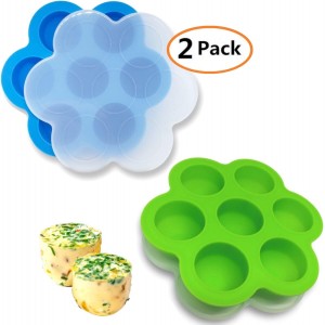 GOKCEN's Silicone Egg Bite Molds [2 Pack] Instant Pot Accessories - Total 14 Cups Muffin Pan for Baking - Food Freezer Tray with Lid - Reusable Storage Container (Blue & Green - Egg Bite Mold)