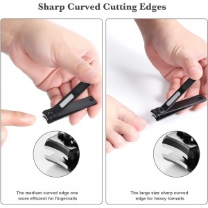 Nail Clippers Manicure Set, Toenail Clippers and Fingernail Clippers, Sharp and Durable Stainless Steel Nail Cutter w/Metal Case for Men and Women, Black