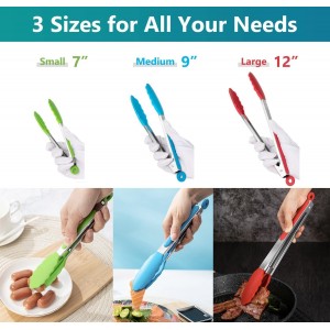 Kitchen Tongs Set of 3, Cooking Tongs with Silicone Tips, Non-Stick Non-Scratch Heat Resistant Tongs for Grilling Cooking BBQ Salad Serving (Multicolor, 7/9/12 Inch)
