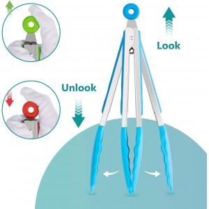 Kitchen Tongs Set of 3, Cooking Tongs with Silicone Tips, Non-Stick Non-Scratch Heat Resistant Tongs for Grilling Cooking BBQ Salad Serving (Multicolor, 7/9/12 Inch)