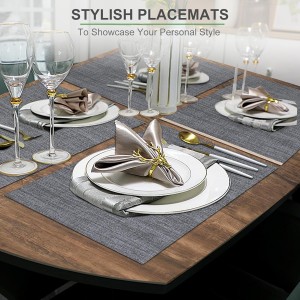 BETEAM Placemats Set of 6, Woven Vinyl Placemat for Dining Table Washable Wipeable Kitchen Place Mats Durable Indoor Outdoor Table Mats