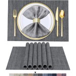 BETEAM Placemats Set of 6, Woven Vinyl Placemat for Dining Table Washable Wipeable Kitchen Place Mats Durable Indoor Outdoor Table Mats