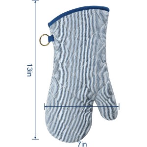 1 Pair Yarn Dyed Oven Mitts 100% Cotton Heat Resistant 470 Degree Gloves Men Women Cooking Baking Barbecue BBQ Microwave Crafting Machine Washable Pot Holders Mittens (blue2)