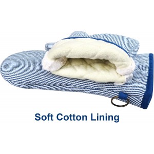 1 Pair Yarn Dyed Oven Mitts 100% Cotton Heat Resistant 470 Degree Gloves Men Women Cooking Baking Barbecue BBQ Microwave Crafting Machine Washable Pot Holders Mittens (blue2)