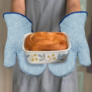 1 Pair Yarn Dyed Oven Mitts 100% Cotton Heat Resistant 470 Degree Gloves Men Women Cooking Baking Barbecue BBQ Microwave Crafting Machine Washable Pot Holders Mittens (blue2)