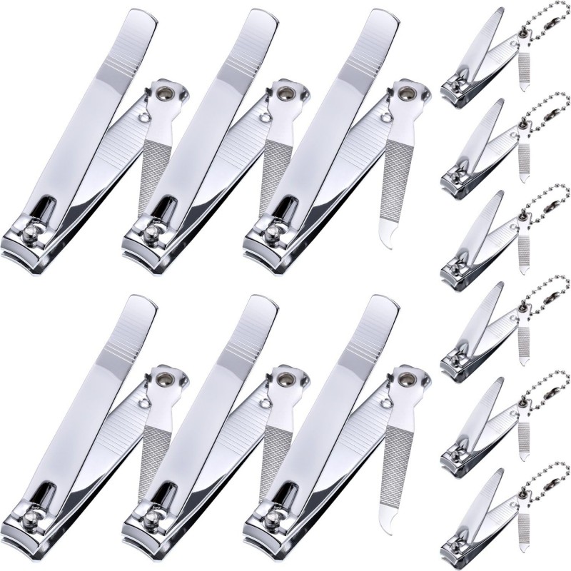 Bememo 12 Pieces Stainless Nail Clippers Set Fingernail and Toenail Clippers Nail Cutter Tool Set for Men and Women(Silver)