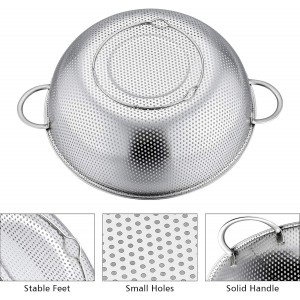 P&P CHEF Colander Set of 3, Stainless Steel Micro-Perforated Colanders Strainers for Draining Rinsing Washing, Ideal for Pasta Vegetables Fruits, Heavy Duty & Dishwasher Safe - 1/3/5 Quart