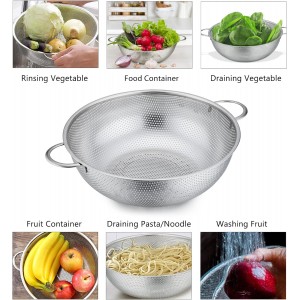 P&P CHEF Colander Set of 3, Stainless Steel Micro-Perforated Colanders Strainers for Draining Rinsing Washing, Ideal for Pasta Vegetables Fruits, Heavy Duty & Dishwasher Safe - 1/3/5 Quart