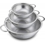 P&P CHEF Colander Set of 3, Stainless Steel Micro-Perforated Colanders Strainers for Draining Rinsing Washing, Ideal for Pasta Vegetables Fruits, Heavy Duty & Dishwasher Safe - 1/3/5 Quart