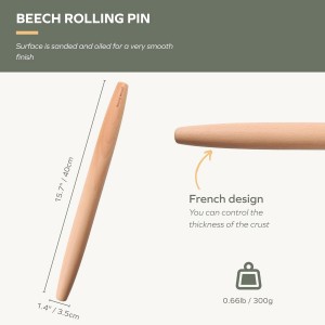 Muso Wood Wooden French Rolling Pin for Baking, Beech Wood Tapered Rolling Pin for Fondant Pie Crust Cookie Pastry(French 15.75-Inch)