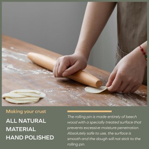 Muso Wood Wooden French Rolling Pin for Baking, Beech Wood Tapered Rolling Pin for Fondant Pie Crust Cookie Pastry(French 15.75-Inch)