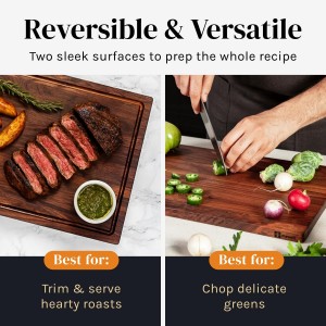 Wood Cutting Board for Kitchen, Reversible Wooden Cutting Board With Juice Grooves - Chopping Board, Charcuterie Serving Tray Made in Canada (Walnut, 17x11x0.75)
