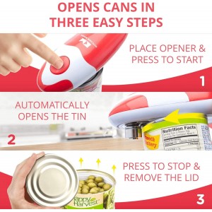 Kitchen Mama Auto Electric Can Opener: Open Your Cans with A Simple Press of Button - Automatic, Hands Free, Smooth Edge, Battery Operated, YES YOU CAN (Red)